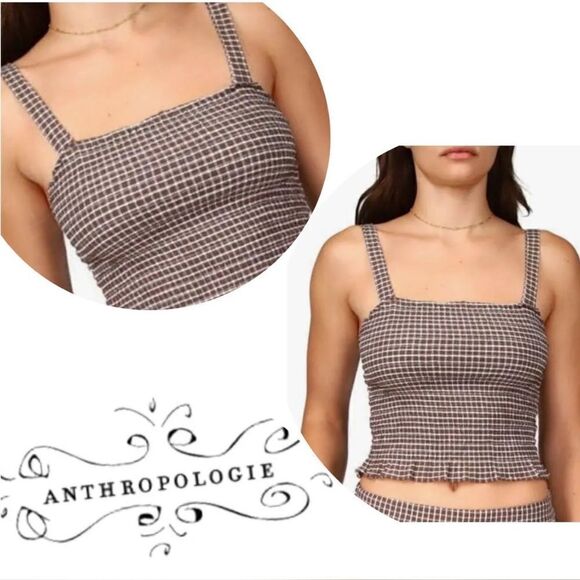 NWT Sanctuary Anthropologie Rushed Brown & White Cropped Tank Top. Small. New! - Picture 1 of 7